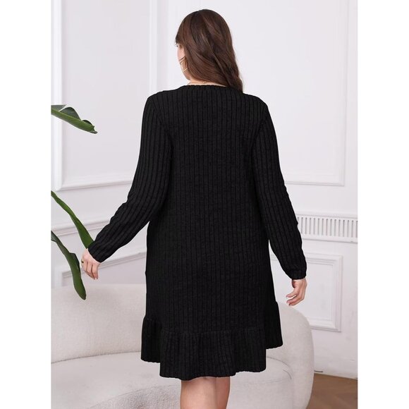 Plus Size Sweater Dress Rayon Polyester Spandex Crew Neck Long Sleeve Casual - Picture 6 of 7